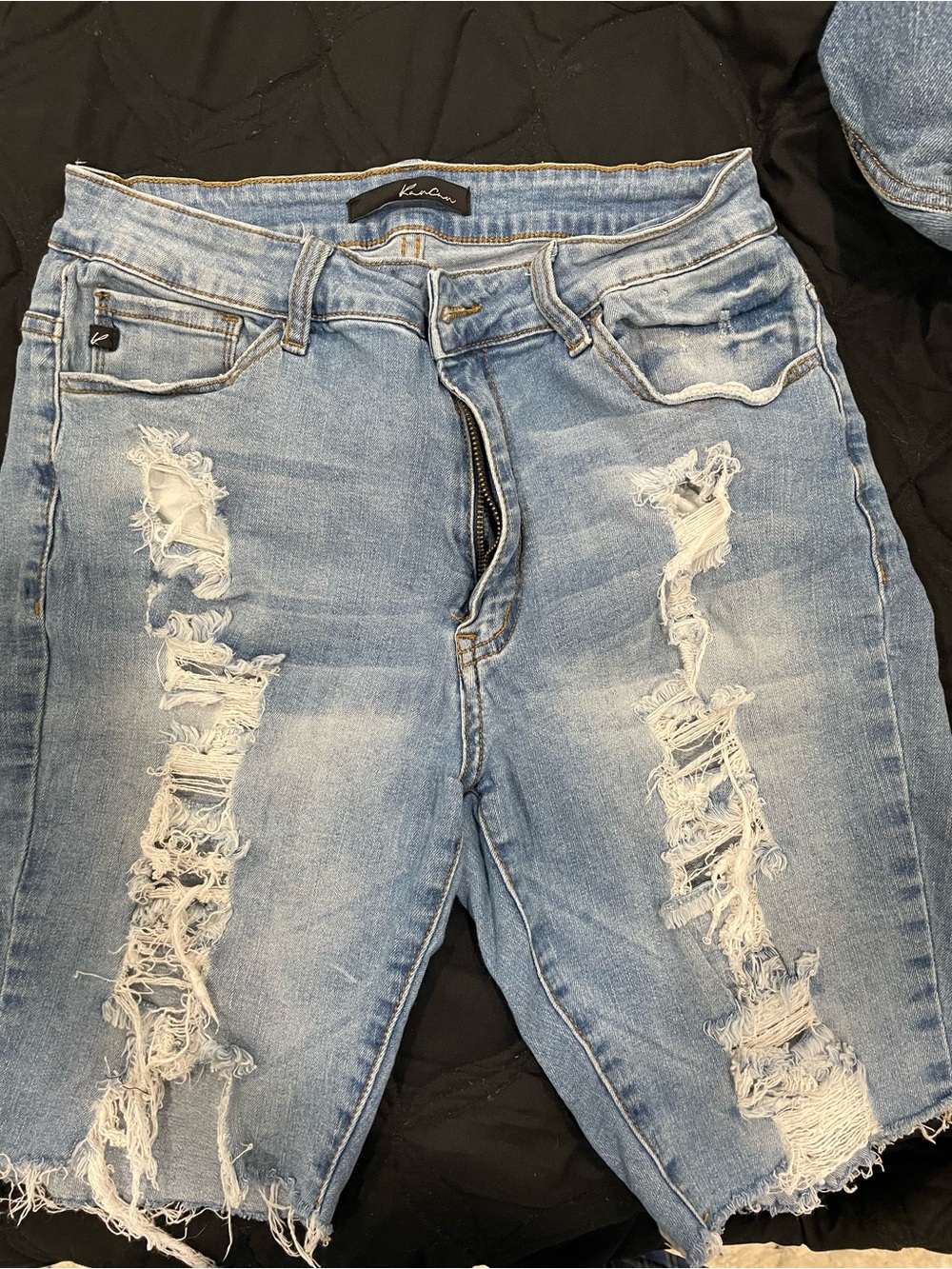 KanCan Light Blue Distressed Denim Bermuda Shorts